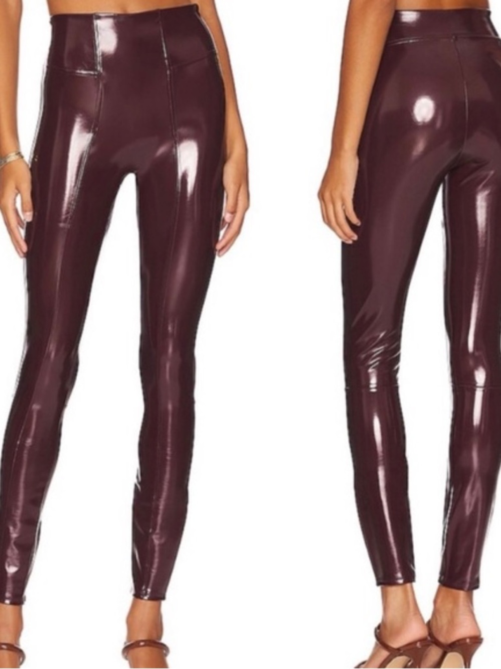 SPANX Women’s Faux Patent Leather Liquid Burgundy Leggings - Wine EUC M